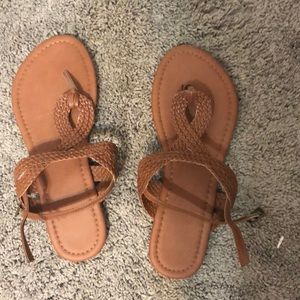 Tan sandals.